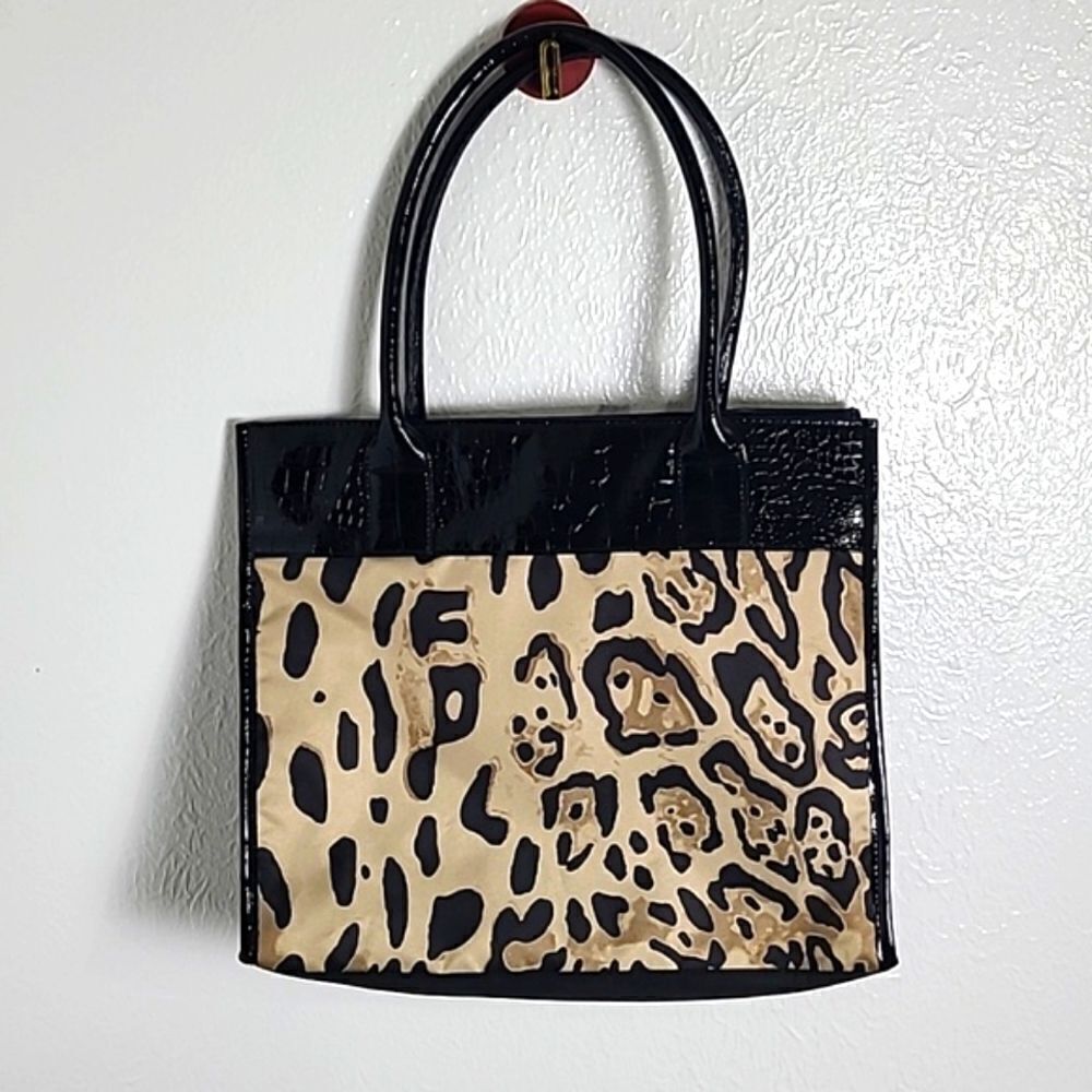 Leopard Print & Black Bag with Black Patent Trim